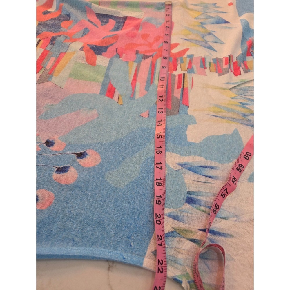 Atelier 5 Tunic XL Blue Pink Abstract Art Split Neck 3/4 Sleeve Top Coastal Boho - Picture 6 of 7